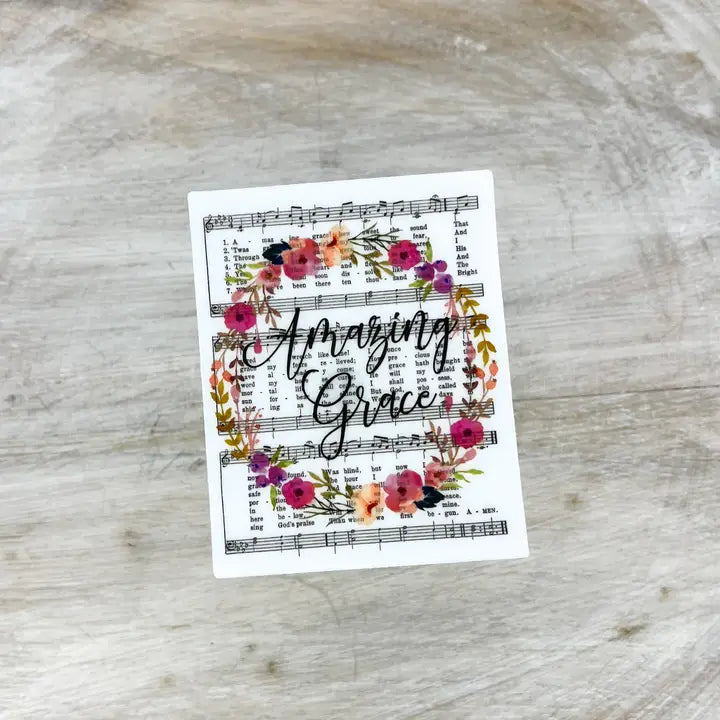 Amazing Grace Hymn, Floral Christian Sticker, 3"x3"