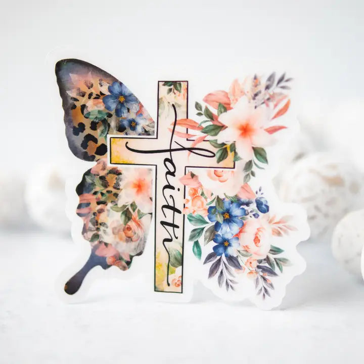 Butterfly Faith Floral, Clear 3'' Sticker