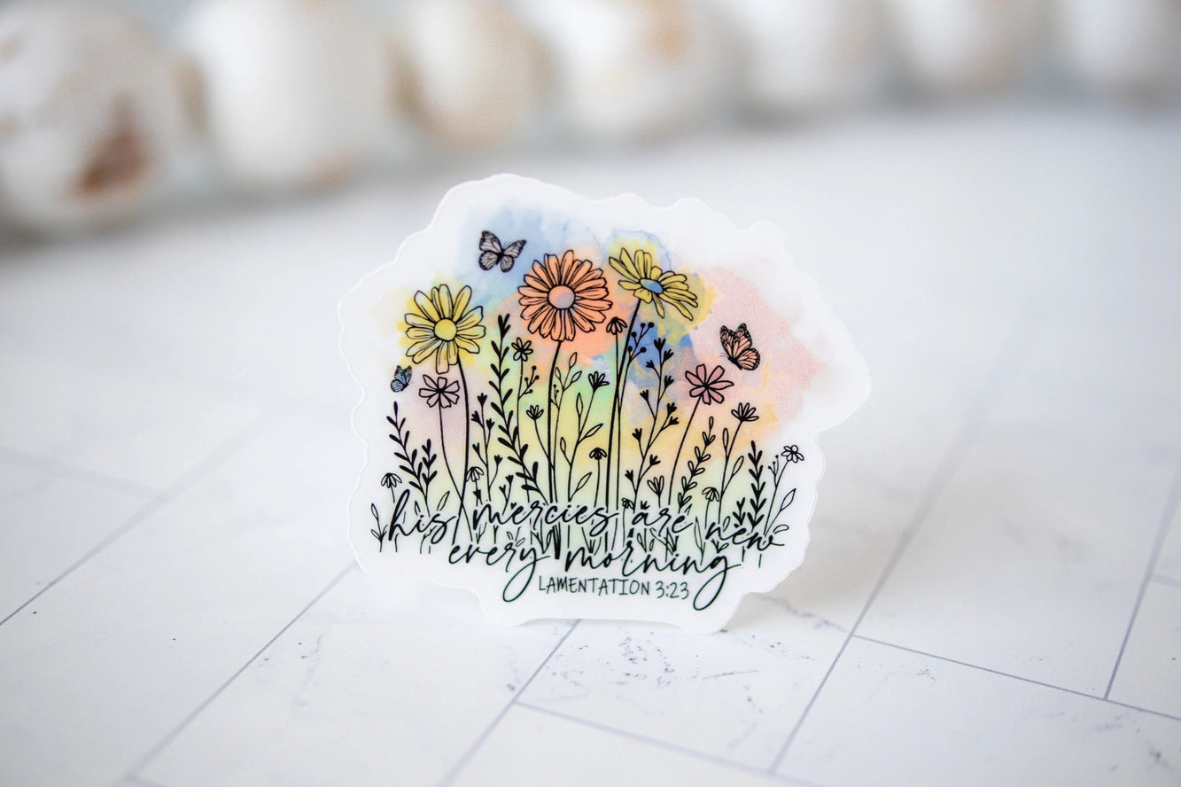 His Mercies Are New Every Morning, Vinyl Sticker, 3"x3"