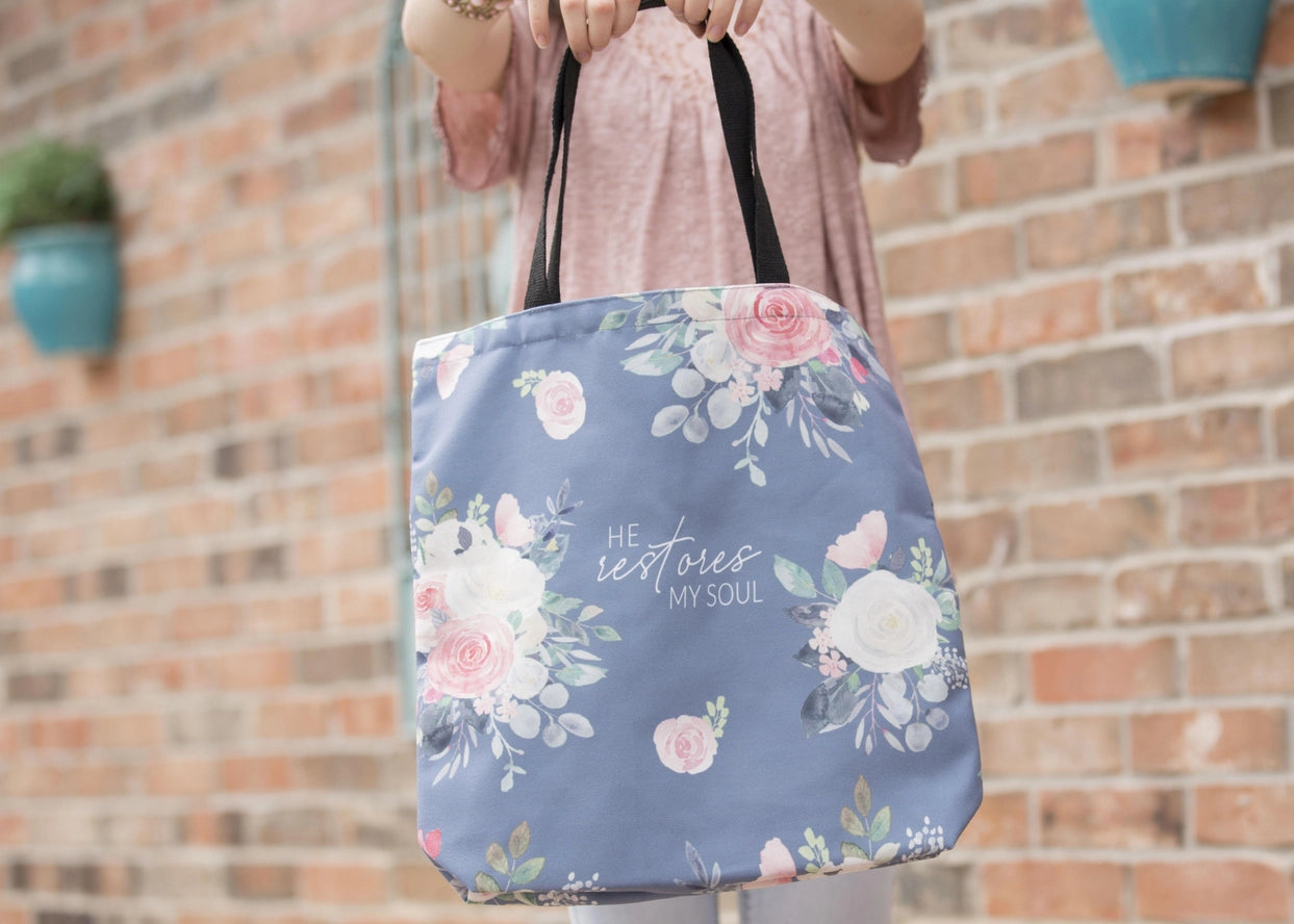 He Restores My Soul Large Bible Tote Bag